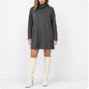 Uniqlo Soft Knit Sweater Dress Size M Black Marled Turtleneck Long Sleeve Cozy